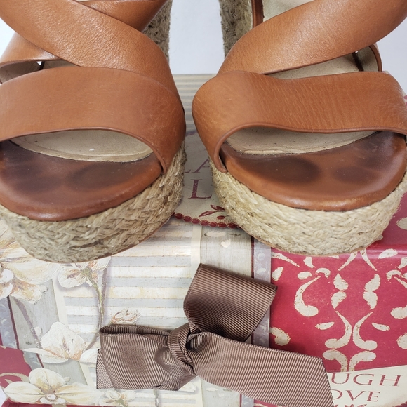 Michael Kors Celia Brown Mid Wedge Platform Sandal Ankle Strap Y2K sz 8.5 - Picture 9 of 14